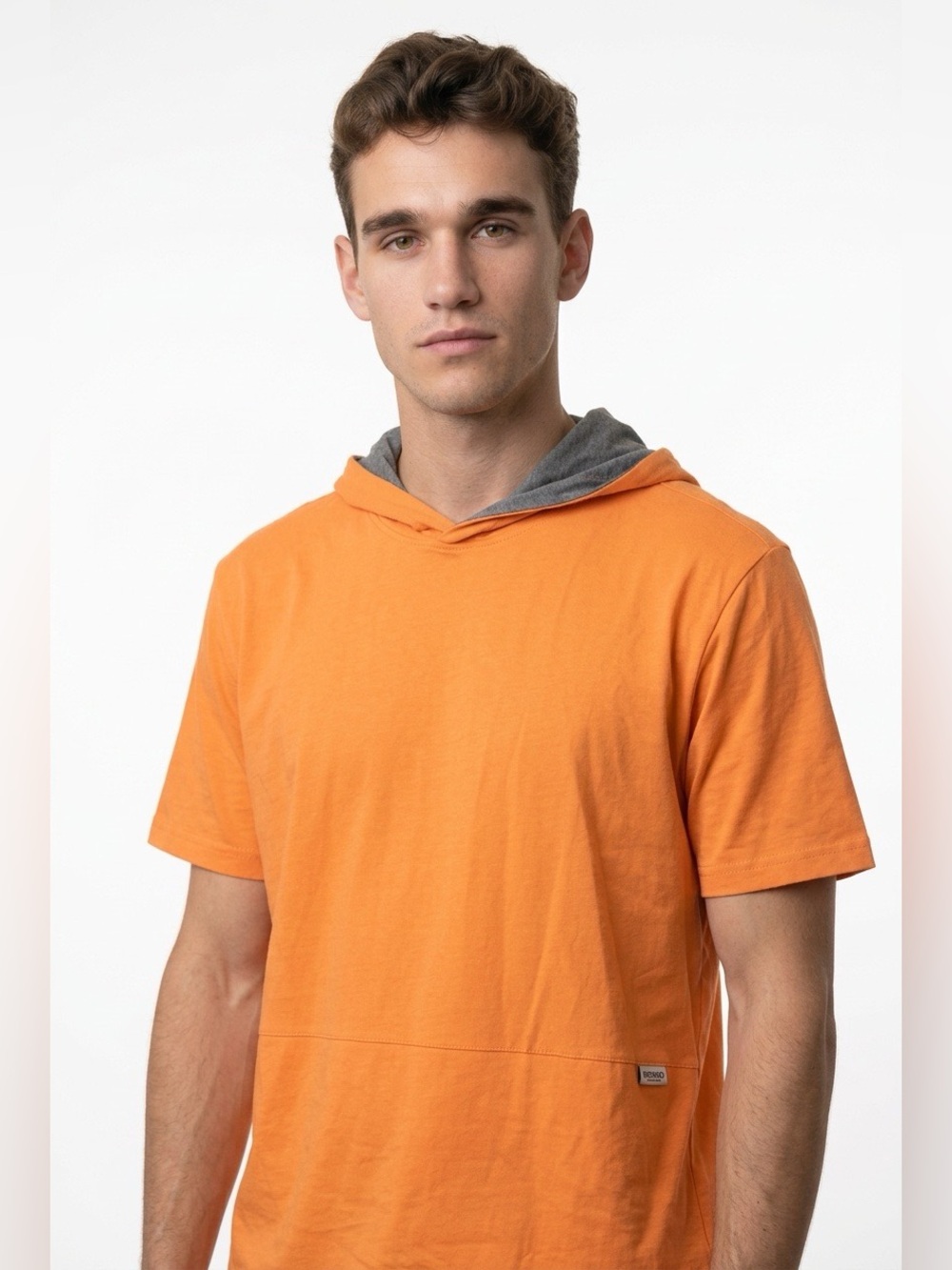 Xersion Short Sleeve Double T-Shirt w Hood Orange Ice Size Large